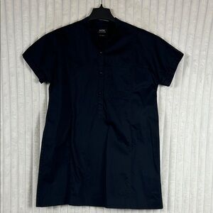 APC navy blue short sleeve shift mini shirt dress size 36